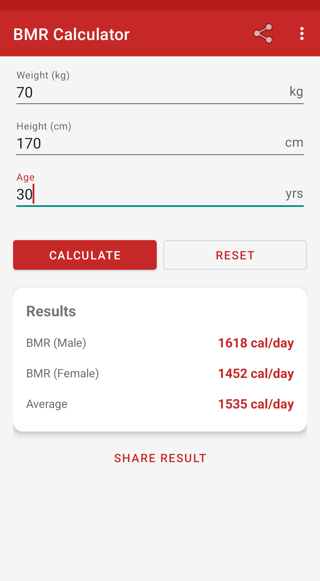 Results screenshot
