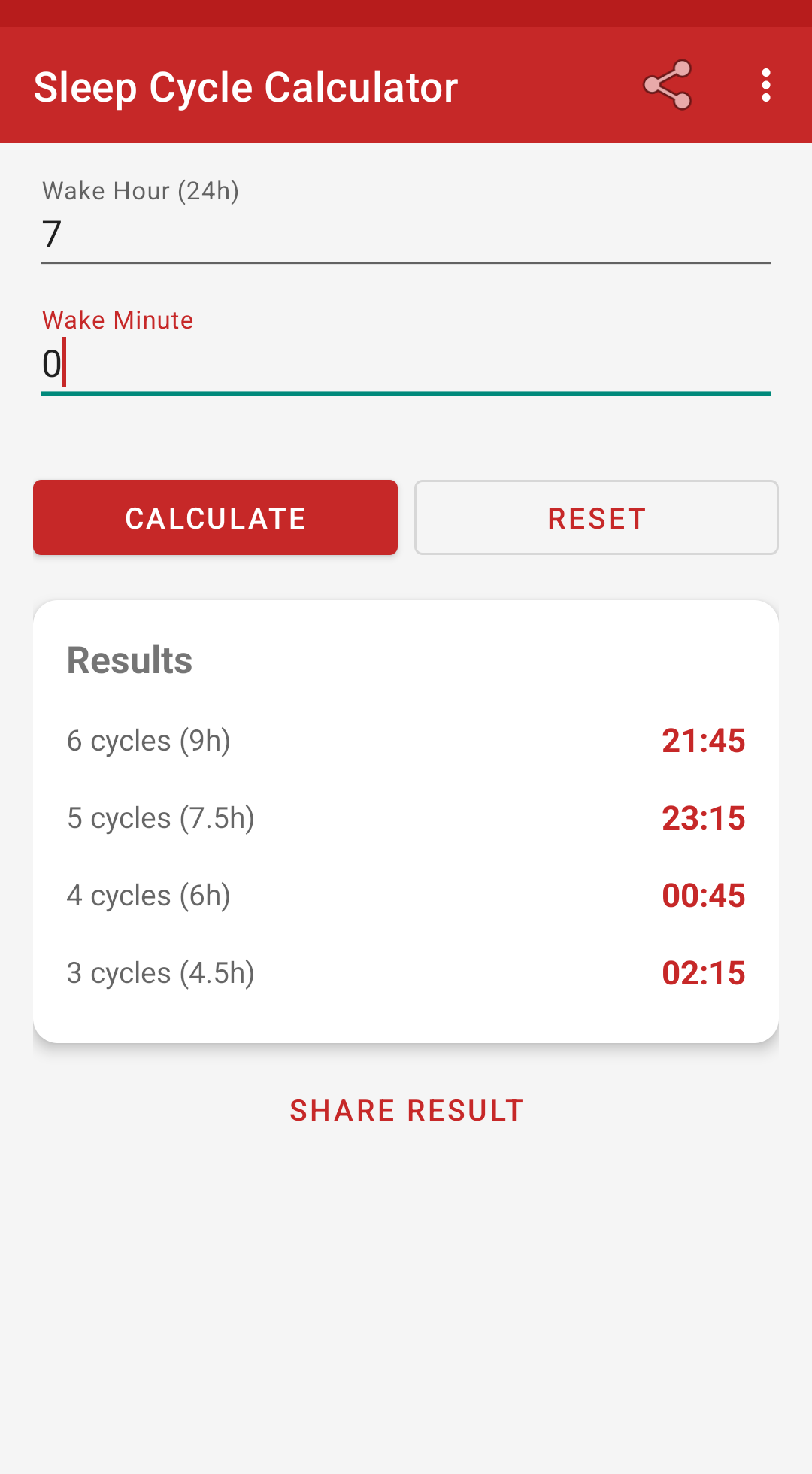 Results screenshot